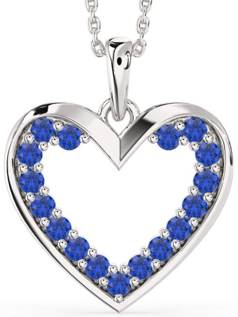 Blue Sapphire Silver Heart Necklace