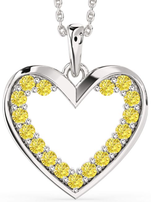 Yellow Diamond Silver Heart Necklace