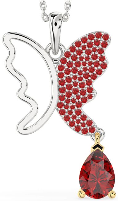 Large Ruby Gold Silver Butterfly Necklace