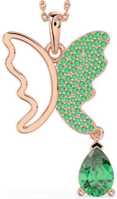 Large Emerald Rose Gold Butterfly Necklace