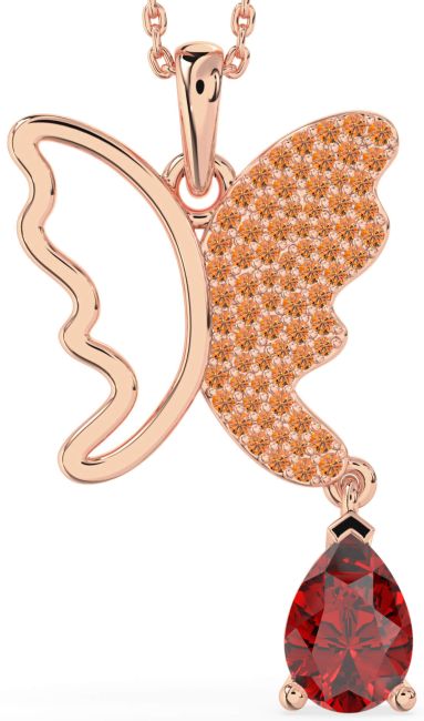 Large Ruby & Citrine Rose Gold Butterfly Necklace