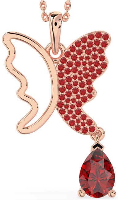 Large Ruby Rose Gold Butterfly Necklace