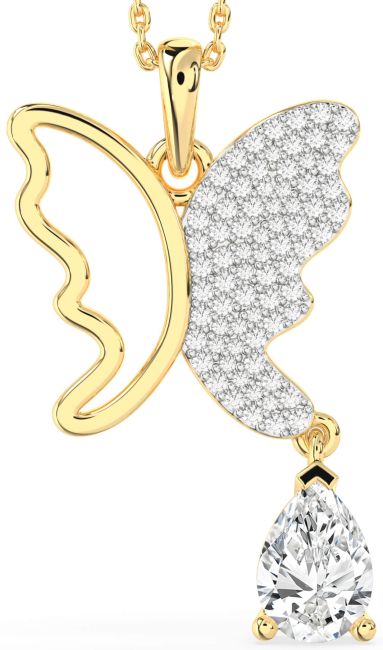 Large Diamond Gold Silver Butterfly Necklace