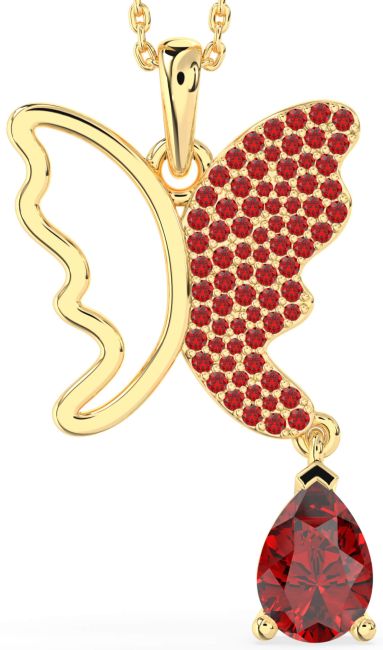 Large Ruby Gold Butterfly Necklace