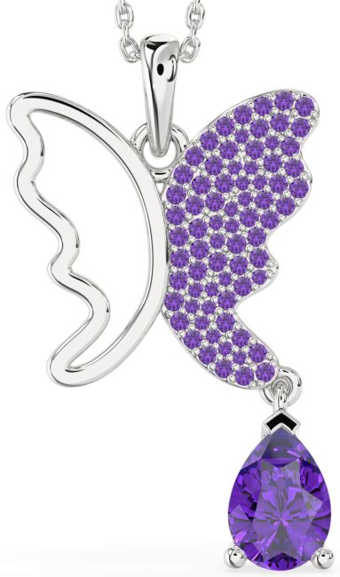 Large Amethyst Platinum Butterfly Necklace