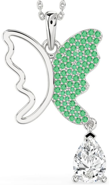 Large Emerald & Diamond Platinum Butterfly Necklace