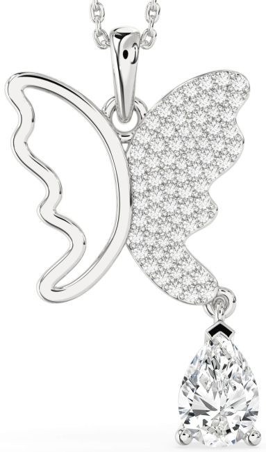 Large Diamond Silver Butterfly Necklace