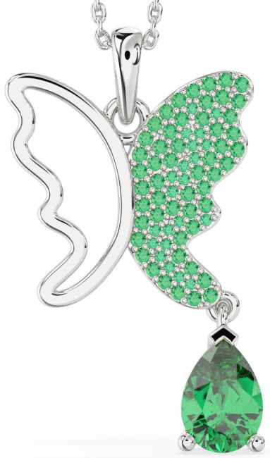 Large Emerald Platinum Butterfly Necklace
