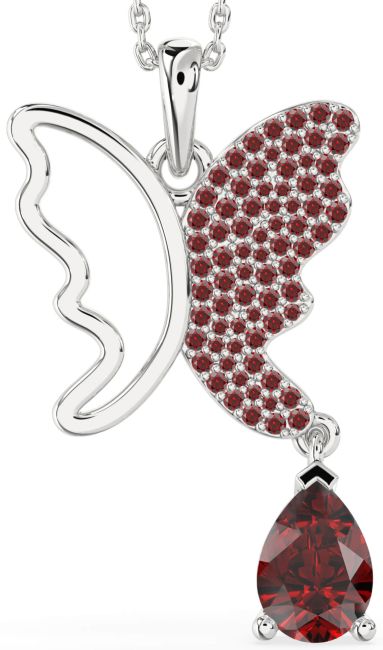 Large Garnet Platinum Butterfly Necklace