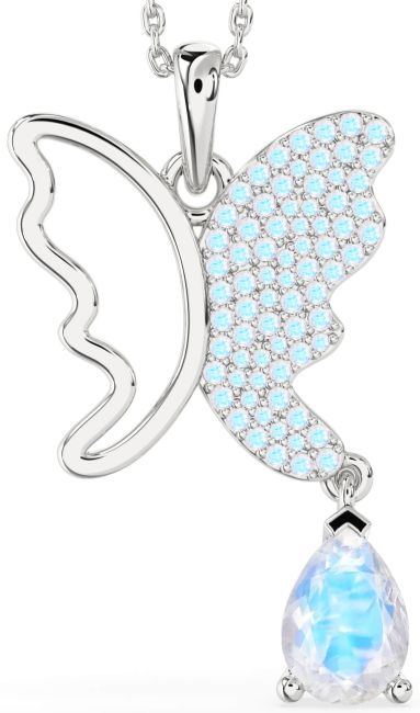 Large Moonstone Platinum Butterfly Necklace