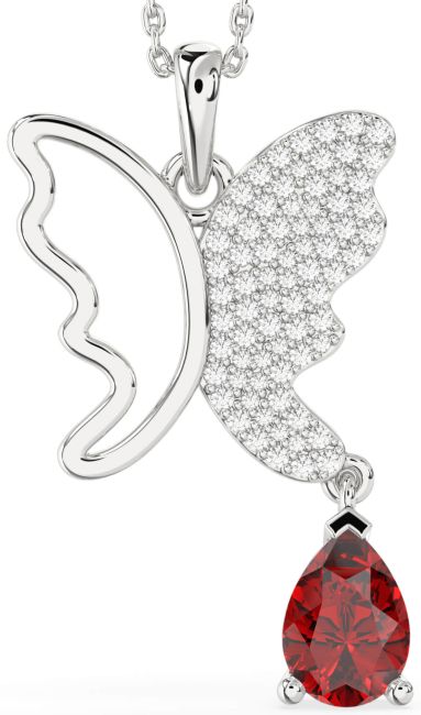 Large Diamond & Ruby Platinum Butterfly Necklace