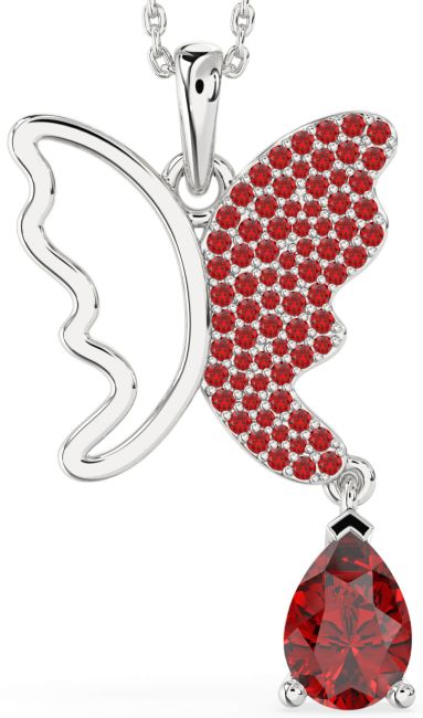 Large Ruby Silver Butterfly Necklace