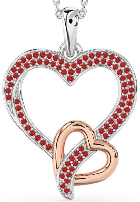 Ruby Silver & 10K Rose Gold Heart Necklace