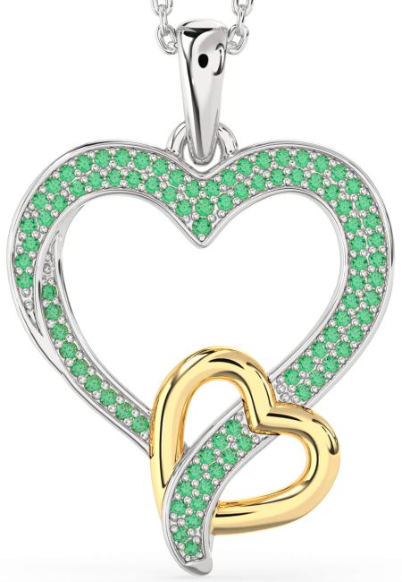 Emerald Gold Silver Heart Necklace
