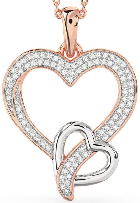 Diamond Rose Gold Silver Heart Necklace