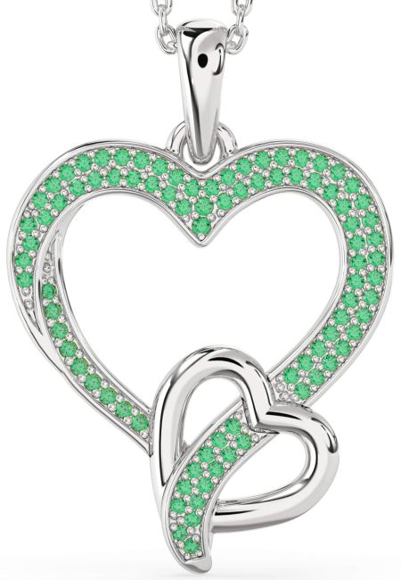 Emerald Platinum Heart Necklace