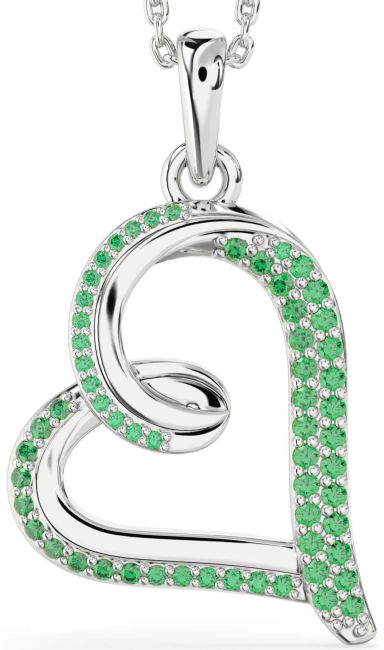 Emerald Platinum Heart Necklace