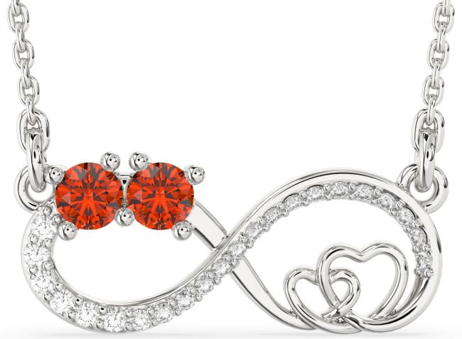 Large Diamond Fire Opal Silver Infinity Heart Necklace