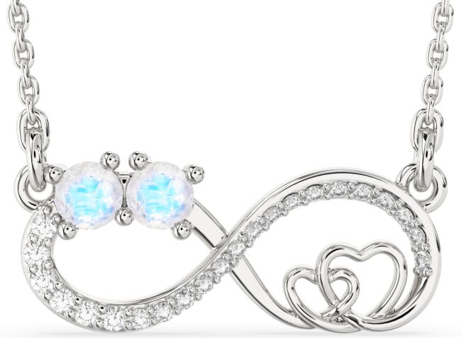Large Diamond Moonstone Silver Infinity Heart Necklace