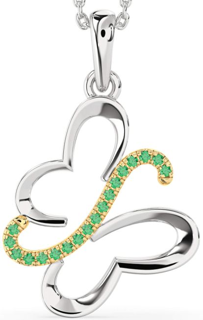 Emerald Gold Silver Butterfly Necklace