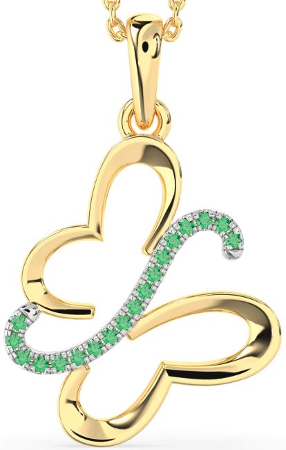 Emerald Gold Silver Butterfly Necklace