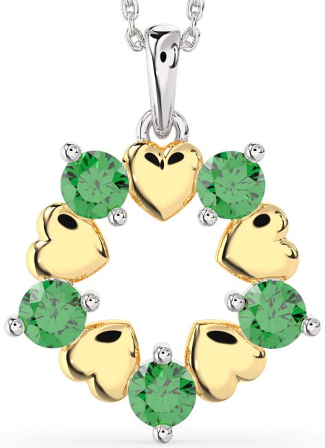Emerald Gold Silver Heart Necklace
