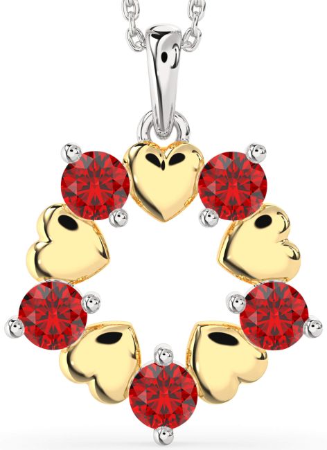 Ruby Gold Silver Heart Necklace