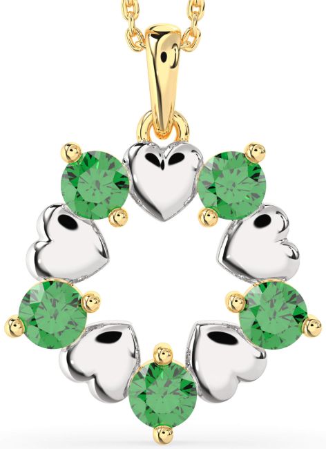 Emerald Gold Silver Heart Necklace