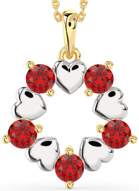 Ruby Gold Silver Heart Necklace