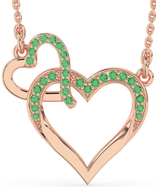 Large Emerald Rose Gold Heart Interlock Necklace