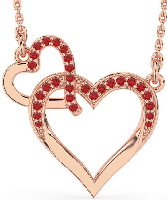 Large Ruby Rose Gold Heart Interlock Necklace