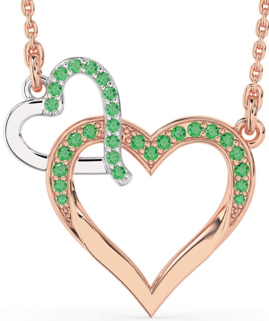 Large Emerald Rose Gold Silver Heart Interlock Necklace