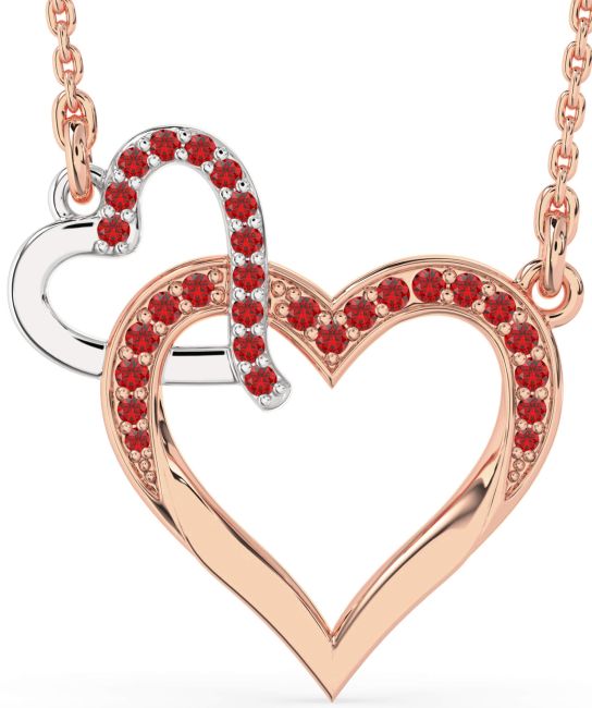 Large Ruby Rose Gold Silver Heart Interlock Necklace