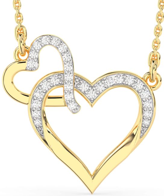 Large Diamond Gold Silver Heart Interlock Necklace