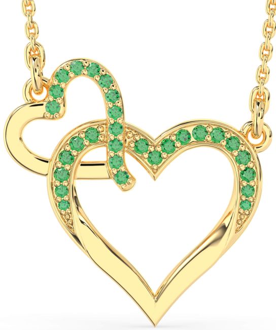 Large Emerald Gold Heart Interlock Necklace