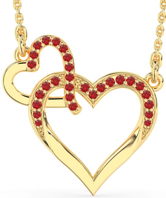 Large Ruby Gold Heart Interlock Necklace