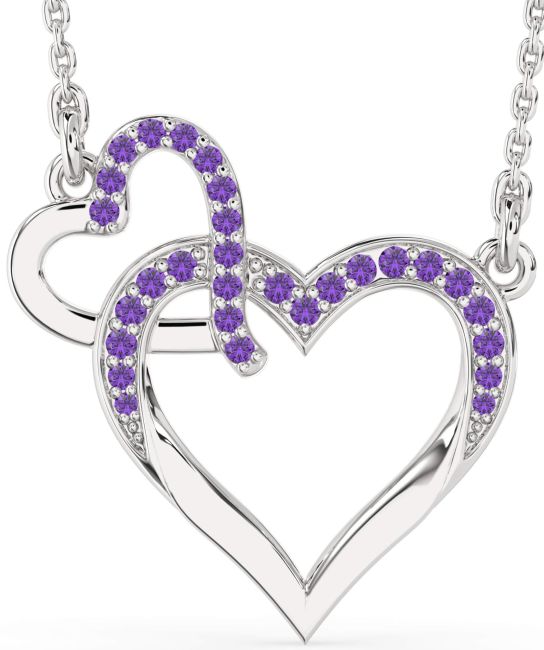Large Amethyst Silver Heart Interlock Necklace