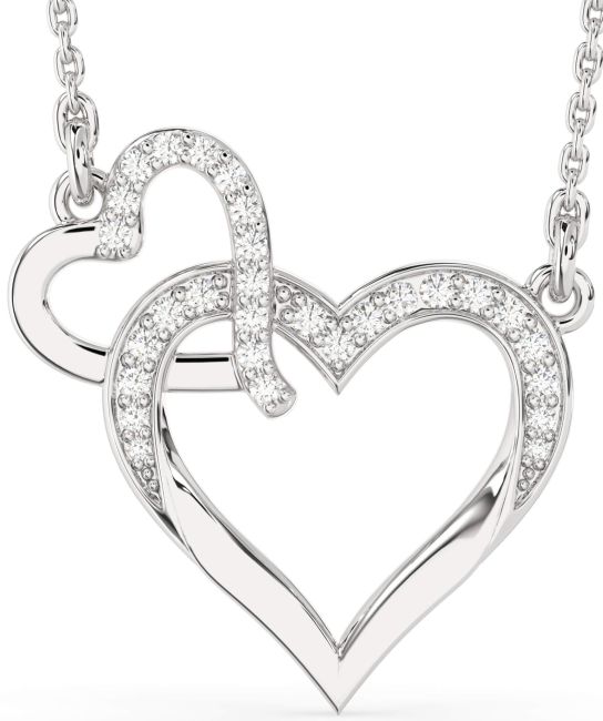 Large Diamond Silver Heart Interlock Necklace