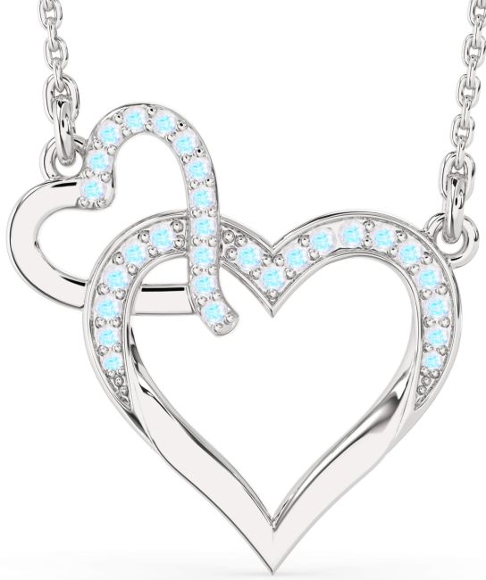 Large Moonstone Silver Heart Interlock Necklace