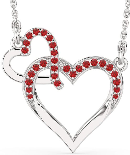Large Ruby Silver Heart Interlock Necklace