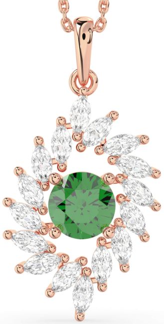 Diamond Emerald Rose Gold Silver Solitaire Necklace