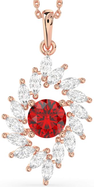 Diamond Ruby Rose Gold Solitaire Necklace
