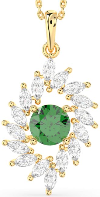 Diamond Emerald Gold Solitaire Necklace