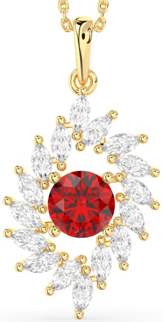 Diamond Ruby Gold Solitaire Necklace