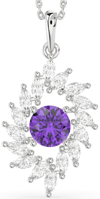 Diamond Amethyst Silver Solitaire Necklace