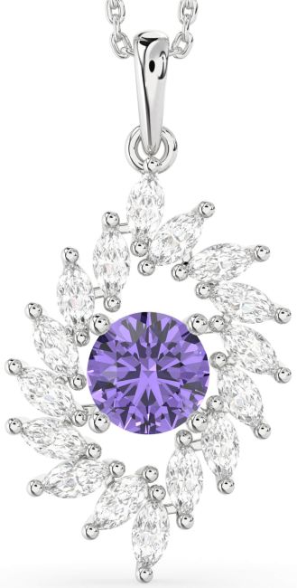 Diamond Alexandrite Silver Solitaire Necklace