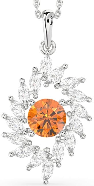 Diamond Citrine Silver Solitaire Necklace