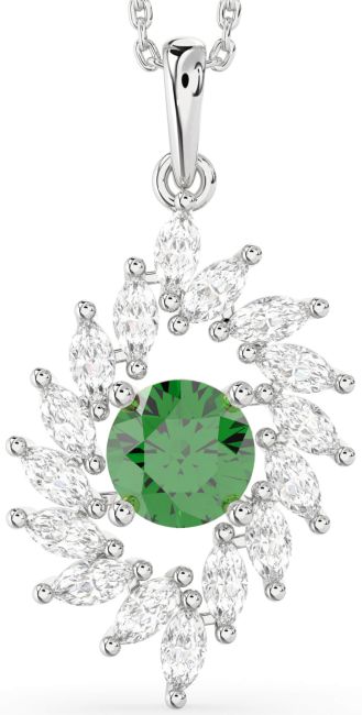 Diamond Emerald Silver Solitaire Necklace