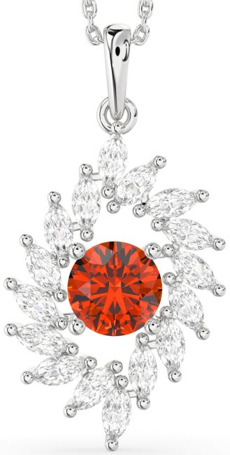 Diamond Fire Opal Silver Solitaire Necklace