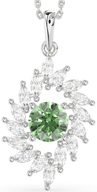 Green Diamond Silver Solitaire Necklace